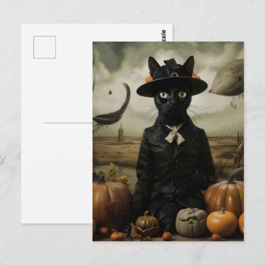 Witch Cat with Pumpkins  Briefkaart (Voorkant / Achterkant)