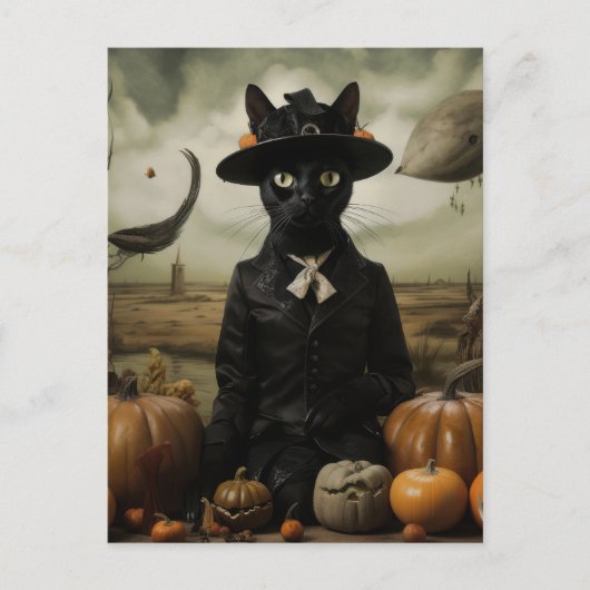 Witch Cat with Pumpkins Briefkaart (Voorkant)