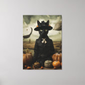 Witch Cat with Pumpkins Canvas Afdruk (Voorkant)