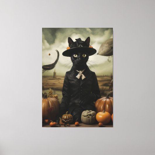 Witch Cat with Pumpkins Canvas Afdruk (Voorkant)