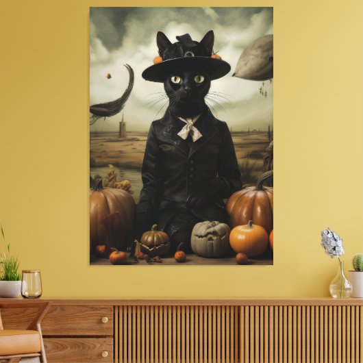 Witch Cat with Pumpkins Canvas Afdruk (Insitu (Woonkamer))