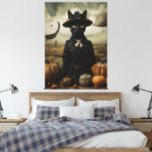 Witch Cat with Pumpkins Canvas Afdruk (Insitu (Slaapkamer))