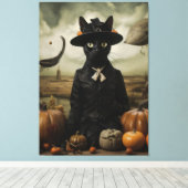 Witch Cat with Pumpkins Canvas Afdruk (Insitu (Houten vloer))