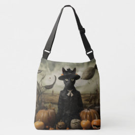 Witch Cat with Pumpkins Crossbody Tas