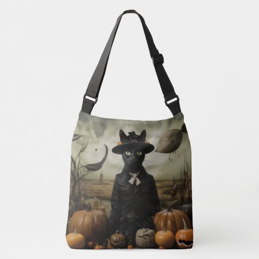 Witch Cat with Pumpkins Crossbody Tas (Voorkant)