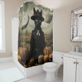 Witch Cat with Pumpkins Douchegordijn (In situ)