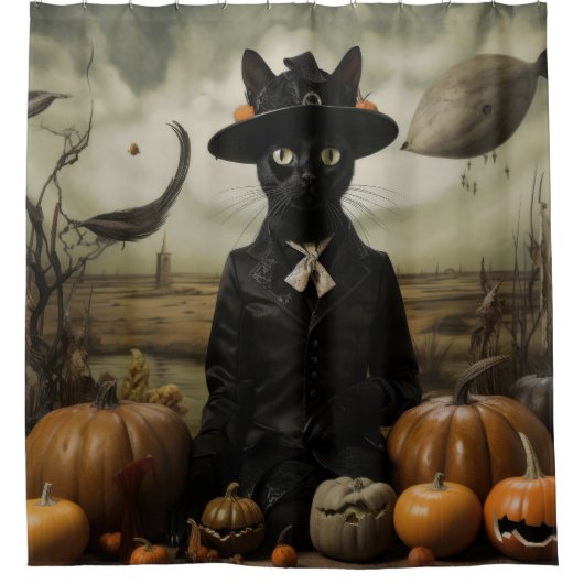 Witch Cat with Pumpkins Douchegordijn (Voorkant)