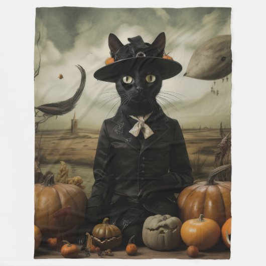 Witch Cat with Pumpkins Fleece Deken (Voorkant)