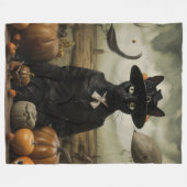 Witch Cat with Pumpkins Fleece Deken (Voorkant (Horizontaal))
