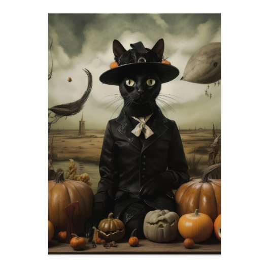Witch Cat with Pumpkins  Foto Afdruk (Voorkant)