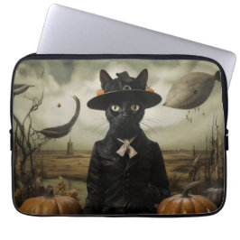 Witch Cat with Pumpkins Laptop Sleeve