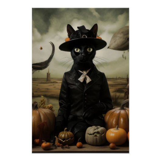 Witch Cat with Pumpkins Perfect Poster (Voorkant)