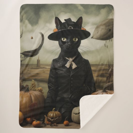 Witch Cat with Pumpkins Sherpa Deken (Voorkant)