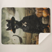 Witch Cat with Pumpkins Sherpa Deken (Voorkant (horizontaal))