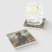 Witch Cat with Pumpkins  Stenen Onderzetter (Zijkant)