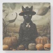 Witch Cat with Pumpkins  Stenen Onderzetter (Voorkant)