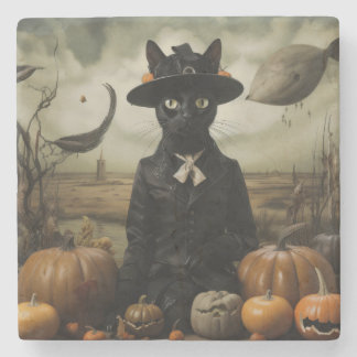 Witch Cat with Pumpkins  Stenen Onderzetter
