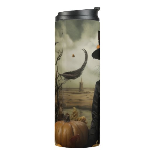 Witch Cat with Pumpkins  Thermosbeker (Gedraaid links)