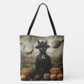Witch Cat with Pumpkins  Tote Bag (Achterkant)
