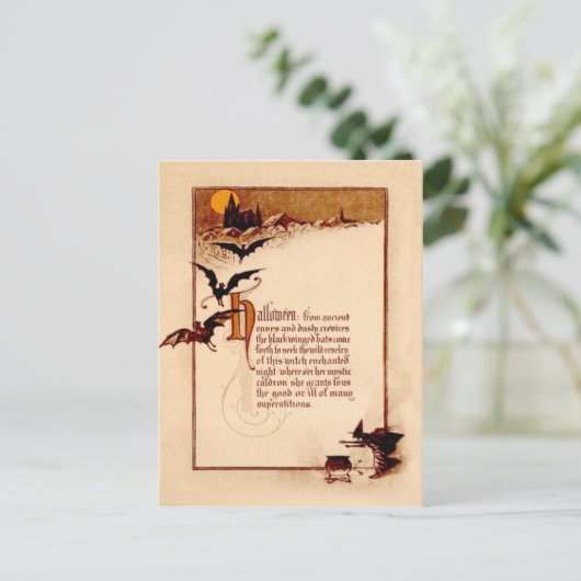 Witch Cauldron Bat Full Moon Briefkaart (Staand voorkant)