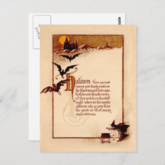 Witch Cauldron Bat Full Moon Briefkaart (Voorkant / Achterkant)