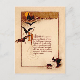 Witch Cauldron Bat Full Moon Briefkaart