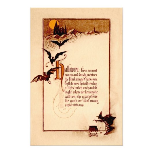 Witch Cauldron Bat Full Moon Foto Afdruk (Voorkant)