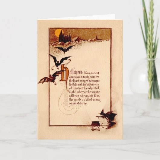 Witch Cauldron Bat Full Moon Kaart (Voorkant)