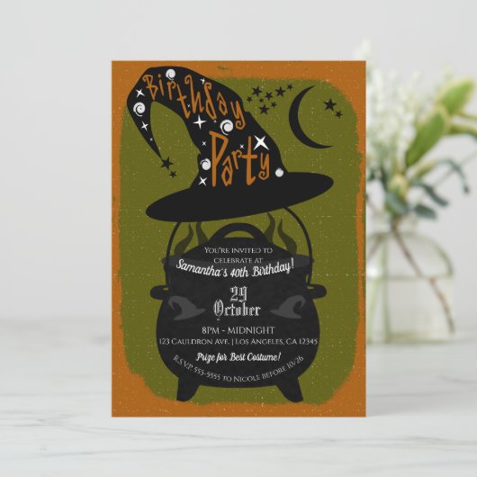  Witch Cauldron Birthday Halloween Party Kaart (Staand voorkant)