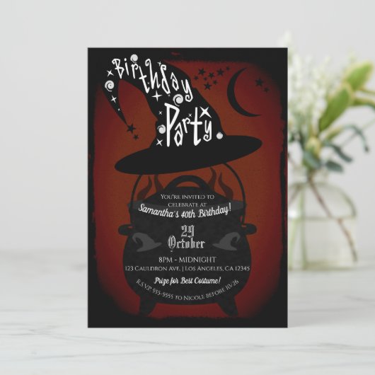 Witch Cauldron Birthday Halloween Party Kaart (Staand voorkant)