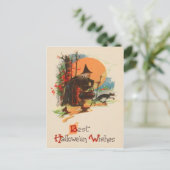 Witch Cauldron Black Cat Full Moon Briefkaart (Staand voorkant)