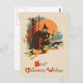 Witch Cauldron Black Cat Full Moon Briefkaart (Voorkant / Achterkant)