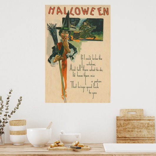 Witch Cauldron Broom Night Witchcraft Poster (Keuken)