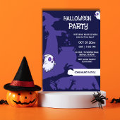 Witch cauldron creepy hands Purple Halloween Party Kaart