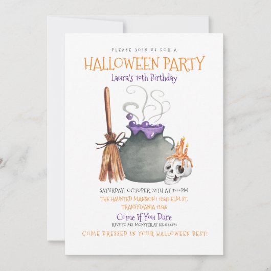 Witch Cauldron Halloween Birthday Uitnodiging (Voorkant)