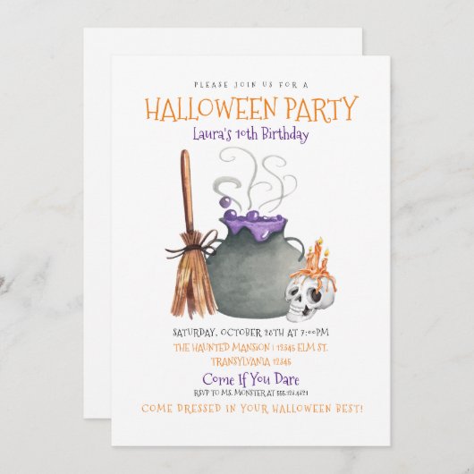Witch Cauldron Halloween Birthday Uitnodiging (Voorkant / Achterkant)