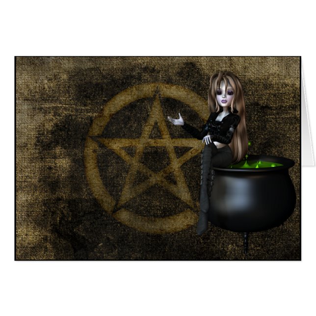 Witch Cauldron & Pentagram Halloween Wenskaart (Voorkant Horizontaal)