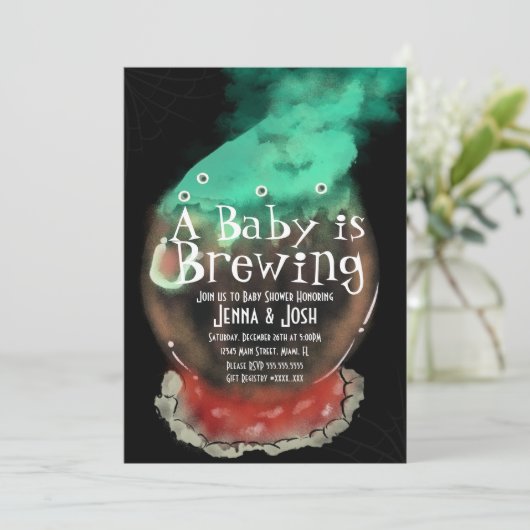 Witch Cauldron Spooky Fog Baby shower Uitnodiging (Staand voorkant)