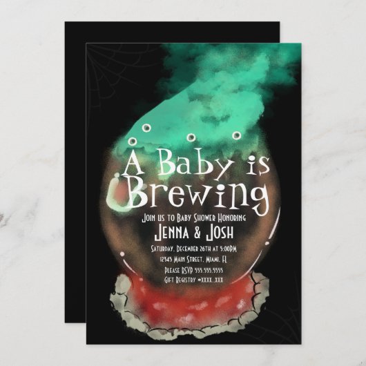 Witch Cauldron Spooky Fog Baby shower Uitnodiging (Voorkant / Achterkant)