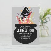Witch Cauldron Spooky Halloween Costume Party Gray Kaart (Staand voorkant)
