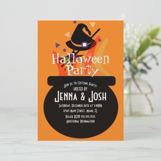 Witch Cauldron Spooky Halloween Costume Party Kaart (Staand voorkant)
