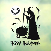 Witch cauldron vleermuizen en eng maan Happy Hallo Raamsticker (Vel 3)