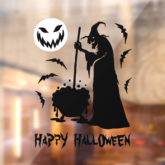 Witch cauldron vleermuizen en eng maan Happy Hallo Raamsticker (Vel 2)