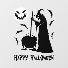 Witch cauldron vleermuizen en eng maan Happy Hallo Raamsticker