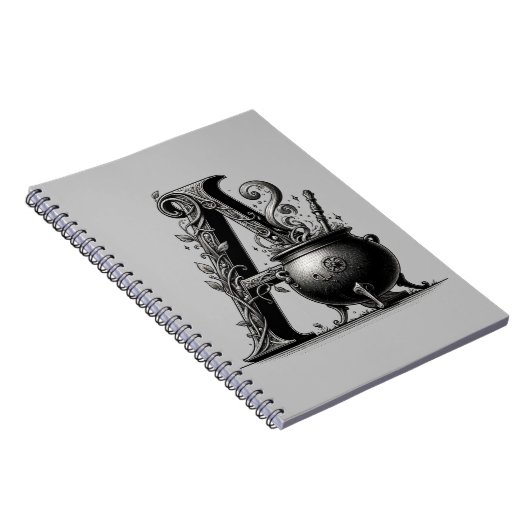 Witch Cauldron Witchy Letter A Initiaal Grimoire Notitieboek (Rechterzijde)