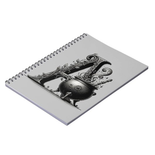 Witch Cauldron Witchy Letter A Initiaal Grimoire Notitieboek (Linkerzijde)