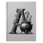 Witch Cauldron Witchy Letter A Initiaal Grimoire Notitieboek (Voorkant)