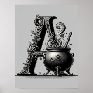 Witch Cauldron Witchy Letter Een Aangepast Initiaa Poster
