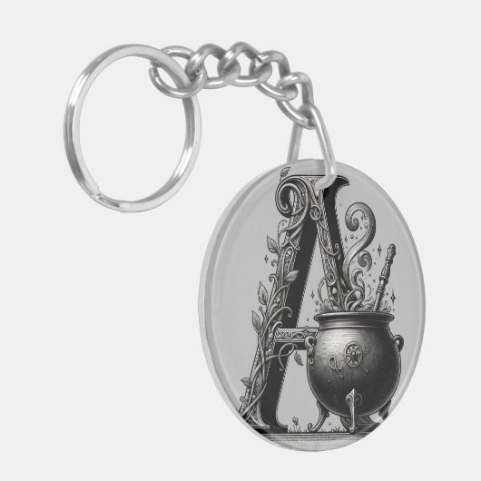 Witch Cauldron Witchy Letter Een Aangepast Initiaa Sleutelhanger (Voorkant Links)