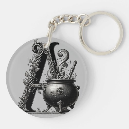 Witch Cauldron Witchy Letter Een Aangepast Initiaa Sleutelhanger (Achterkant)